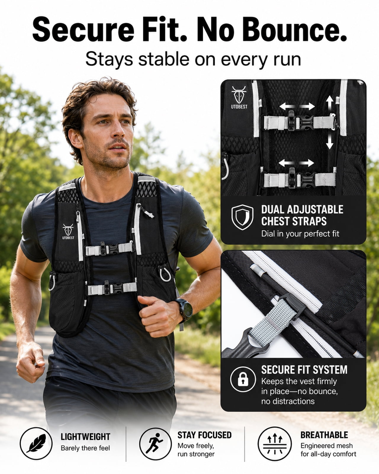 UTOBEST Running Backpacks Lightweight Hydration Pack Functional Running Vest 5L