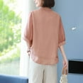 thumbnail image 3 of Cotton Linen Shirts for Women Short Sleeve Button V Neck Tunic Tops Floral Embroidered Blouses Elegant Casual Loose Summer Tops Going Out Tee Shirt, 3 of 4