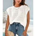 thumbnail image 5 of Womens Spring Tops 2025 Summer Shirts Crochet Cap Sleeve Sweater Pullover Cute Crew Neck Beach Cover Ups, 5 of 8