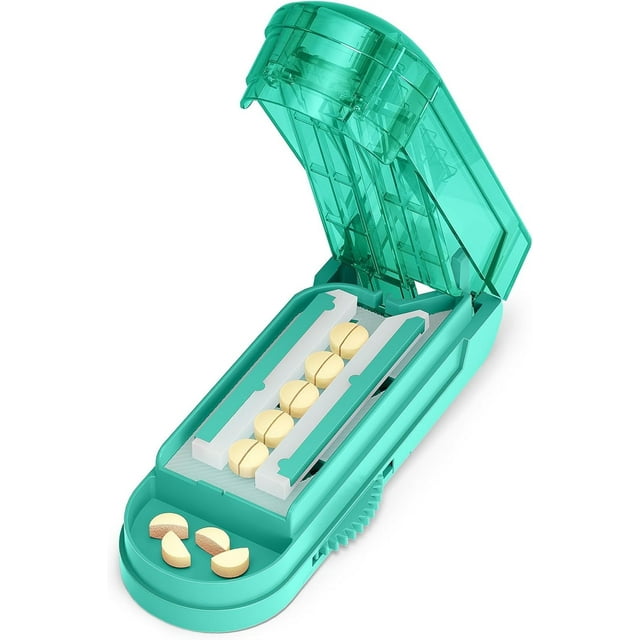 WJCA Professional Adjustable Pill Cutter with Safety Cover, Precisely Splits Multiple Small Tiny Tablets, Easy-Dose Design, Green