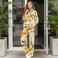 thumbnail image 3 of SCRAWLGOD Flower Leaf Print Beige Women's 2 Piece Outfits Lounge Set Loose Fit Turtleneck Sweatshirt Wide Leg Sweatpants Set Sweatsuit Comfortable Tracksuit, XS, 3 of 7