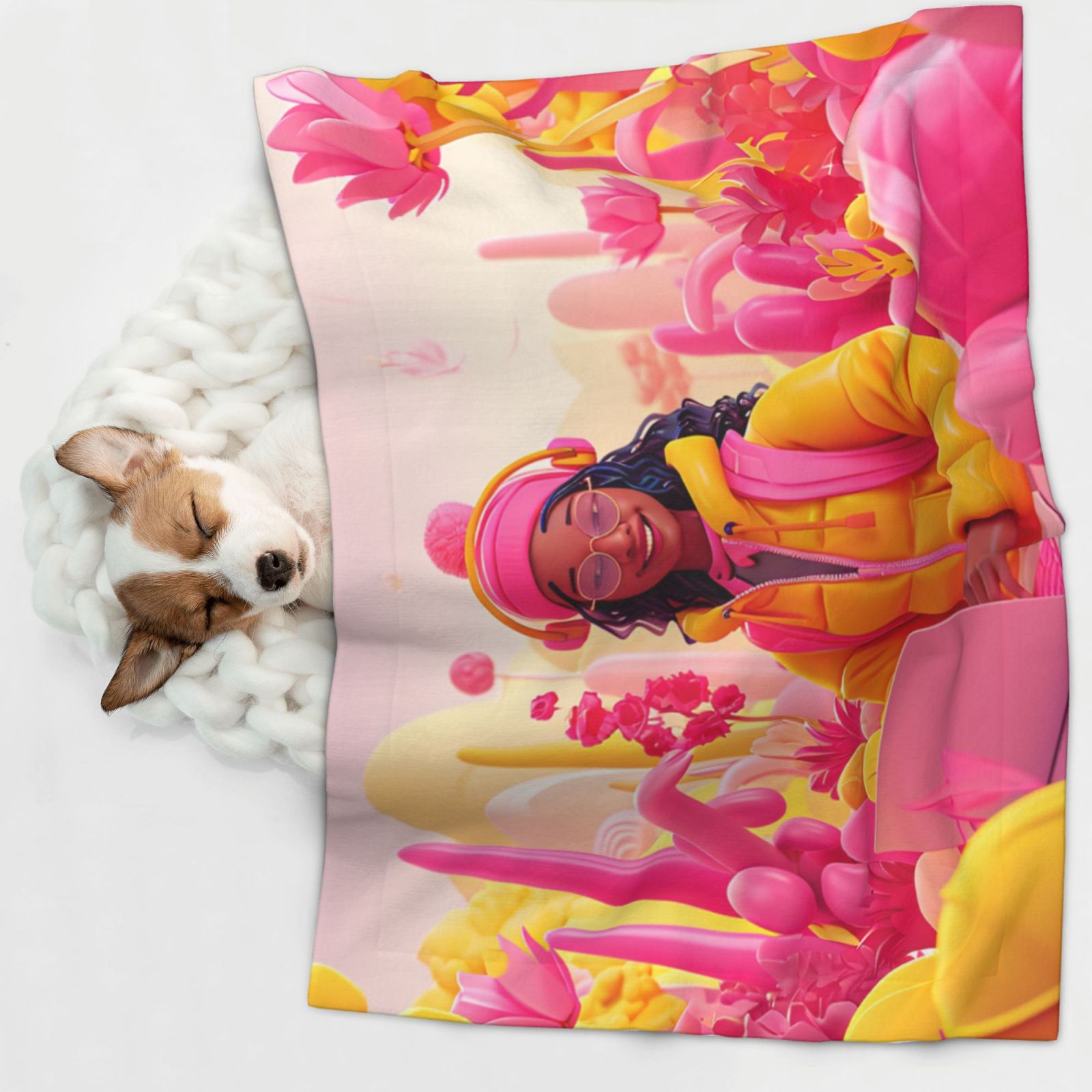 Naloa Digital Nomad Pink Landscape Dog Blanket, 3 Sizes Cat Blanket for Indoor Cats Large Medium Small Dog Gifts-Small