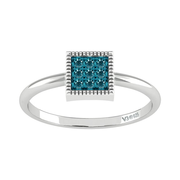 V3 Jewelry® 925 Sterling Silver with 1/14 CTTW Natural Blue Diamond Square Ring for Women