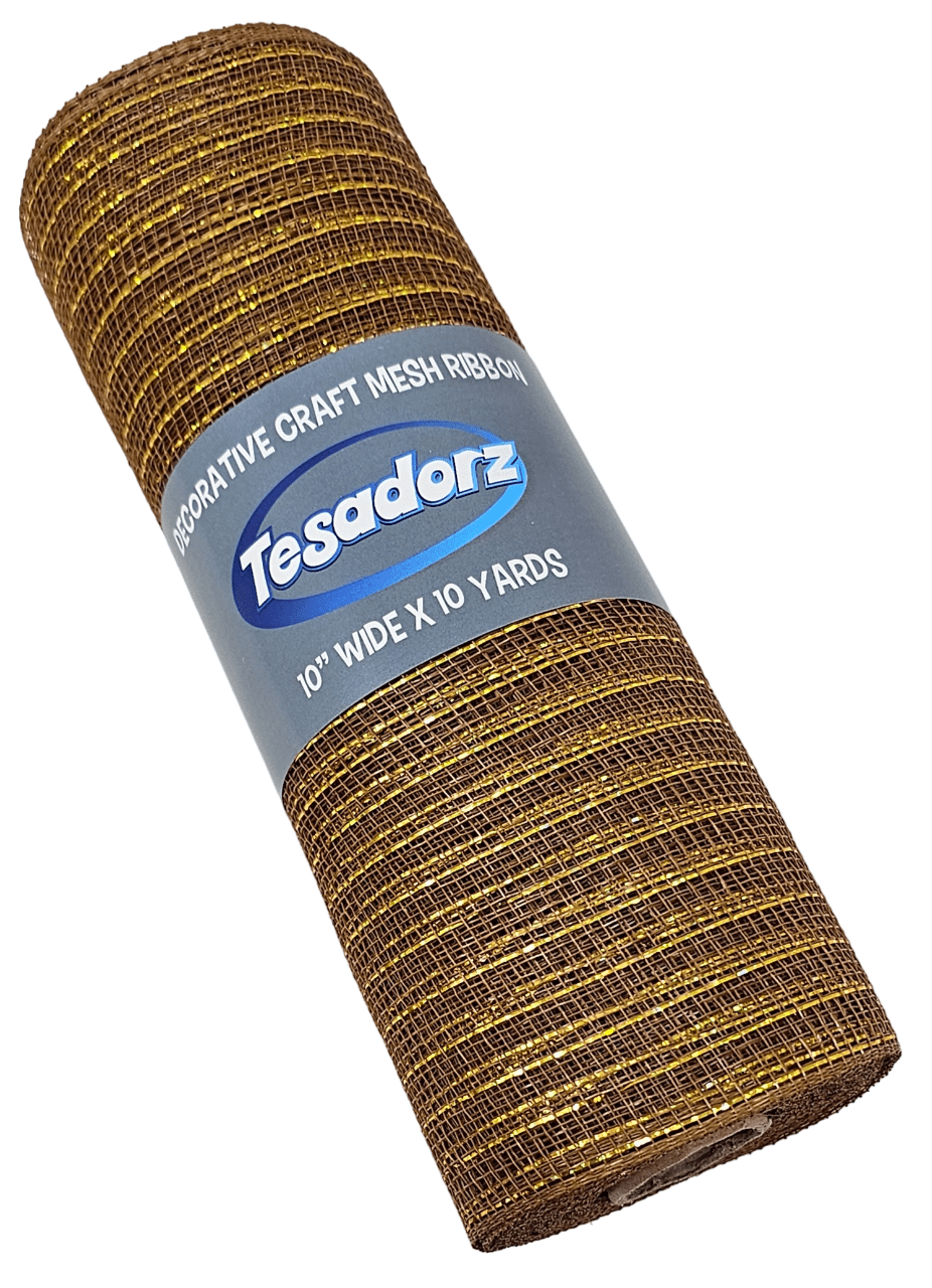 Tesadorz 10" Fall Apple Green and Autumn Brown Deco Mesh Ribbon Rolls, 30 Feet