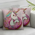 thumbnail image 3 of Cute Cartoon Unicorn Eating Donuts Cotton Linen Throw Pillow Case Cushion Cover Couch Sofa Decorative Square  1 Set of 2, Various Sizes, 3 of 7