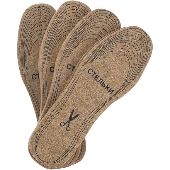 AoVoTo 4 Pairs Adjustable Wool Felt Insoles Soft Warm Shoe Inserts for Women Winter Foot Sole Relief Breathable Padding for Boots Slippers Sneakers