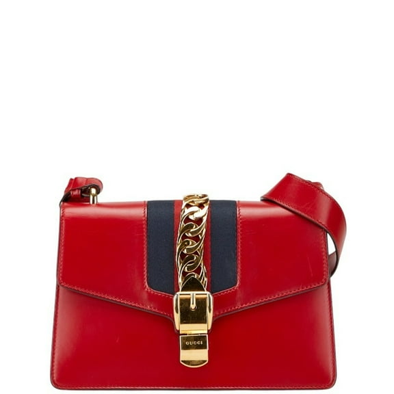 Pre-Owned Gucci Sylvie Shoulder Bag 421882 Red Navy Leather Women's GUCCI (Good)