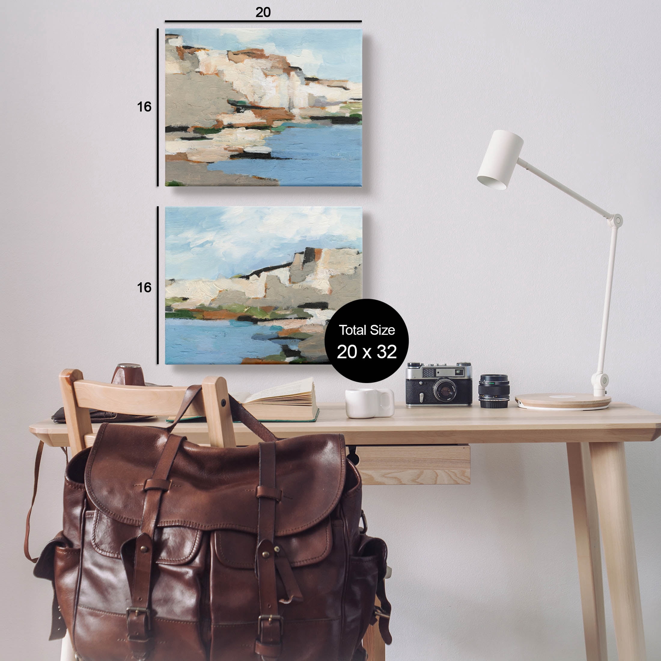 Seaside Cliff Modern Landscape Landscape Painting Gallery Wrapped Canvas Print Wall Art, Set of 2
