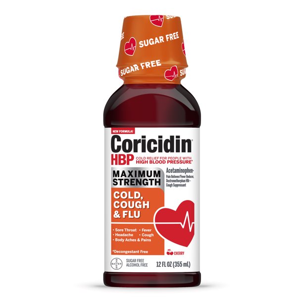 Coricidin HBP Cold, Cough & Flu Medicine, Sugar Free Day Liquid, Cherry