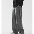 thumbnail image 3 of Men's Summer Casual Vintage Jeans，Stretch Elastic Waist Drawstring Denim Pants Straight-Leg Pants，Loose Fit Pants with Pockets Gray S, 3 of 5