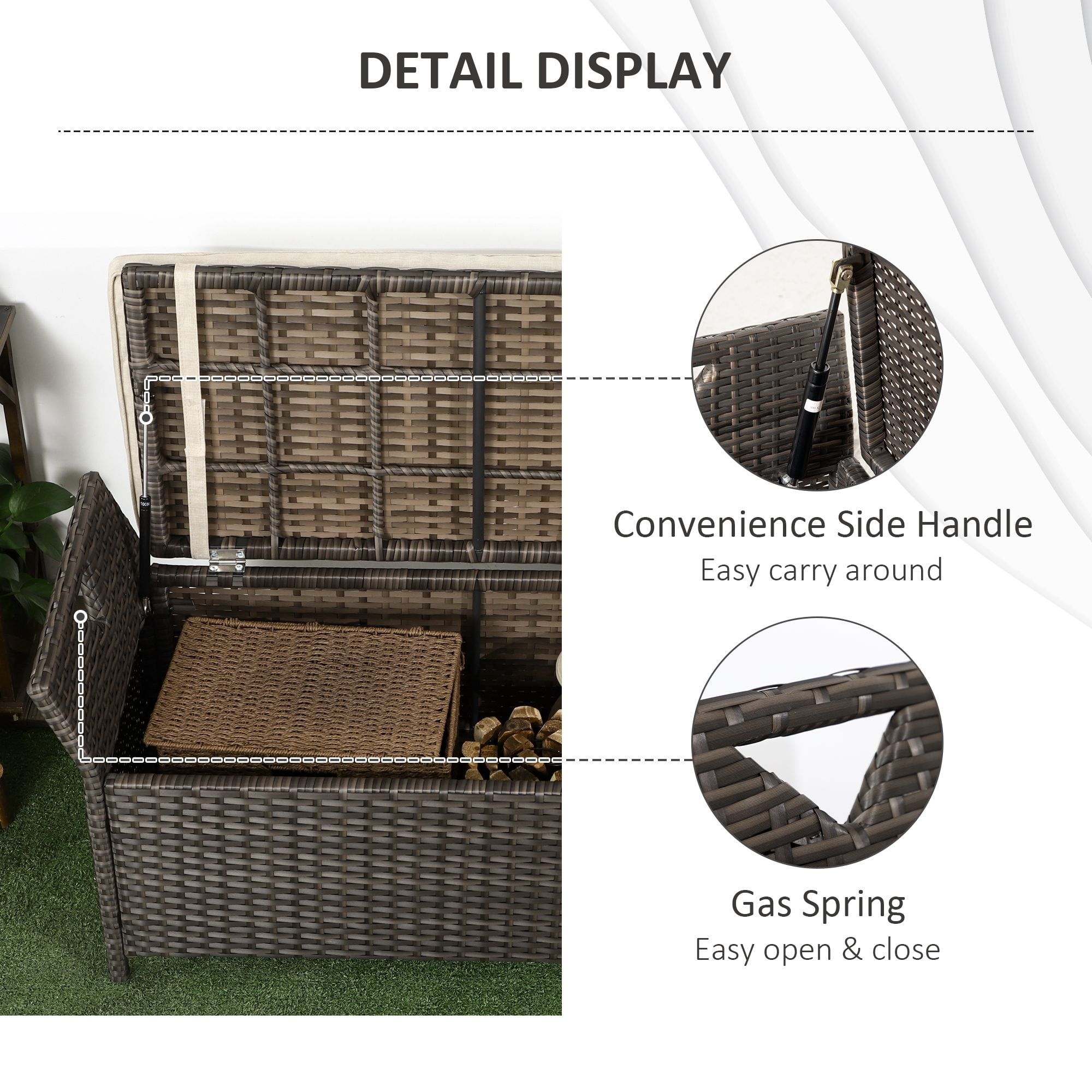 Aimee Lii 27 Gallon Patio Wicker Storage Bench, 2-In-1 Large Capacity Rectangle Garden Storage Box with Handles and Cushion, Outdoor Rattan Patio Furniture, Red