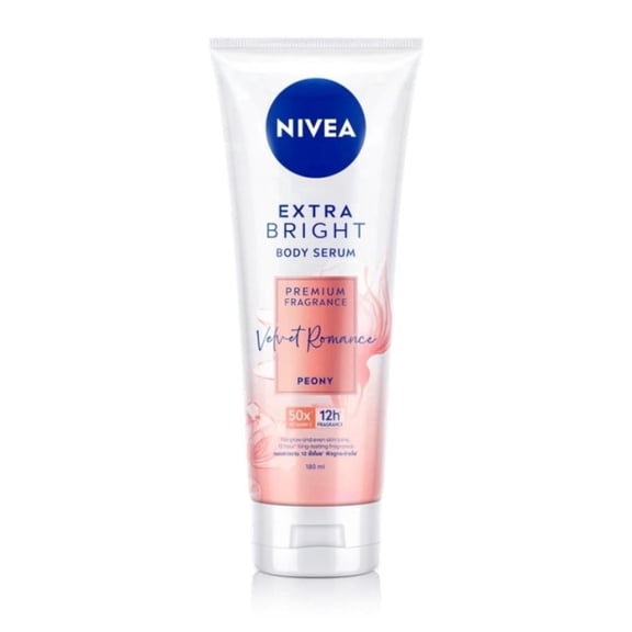 Nivea Extra Bright Body Serum Premium Fragrance Velvet Romance Peony 180 Ml.with 50X Vitamin C
