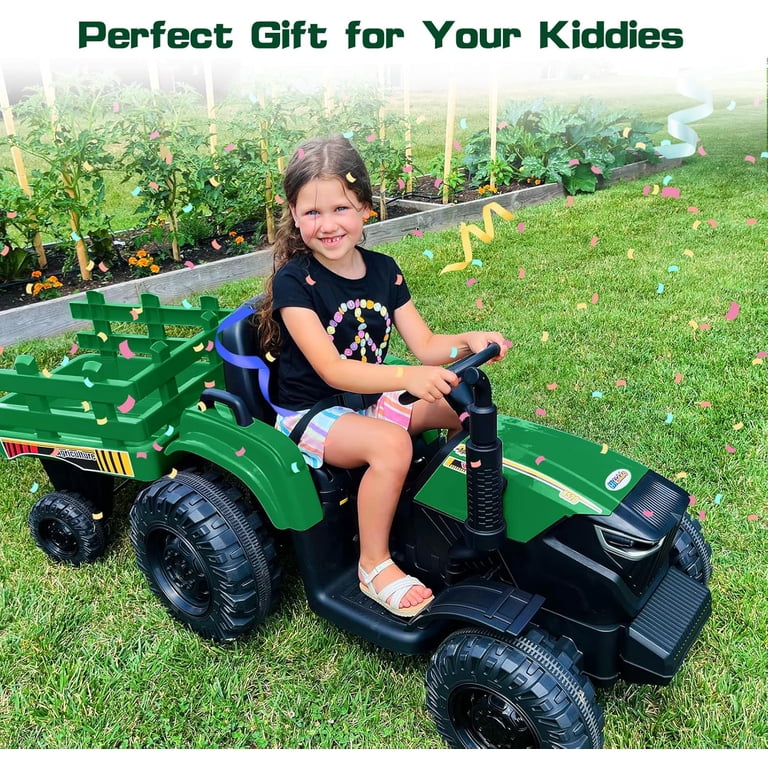 Costzon 24V Kids Ride-On Tractor With Detachable Trailer - Remote Control, 3 Speeds, Music & Horn