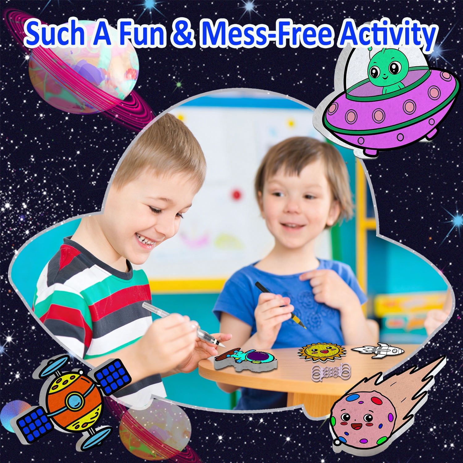 SkyMagic Aqua Puffs 3D Art Kit for Kids – Mess-Free Paint by Number SpaceCraft, DIY Color & Inflate Activity, Easter Basket Stuffers Creative Gift for Girls Boys Ages 4-10
