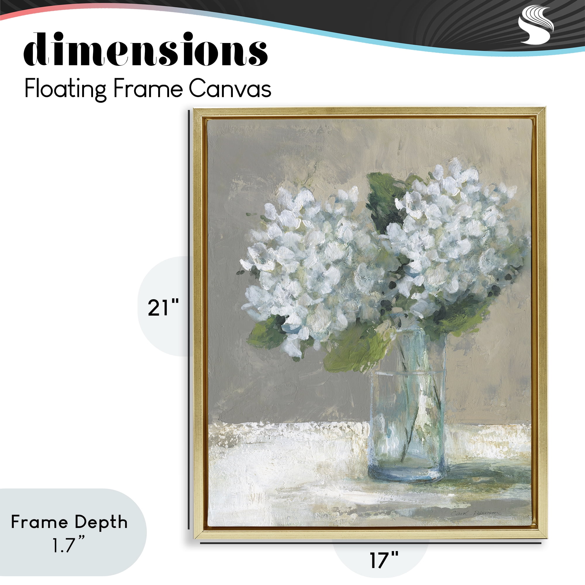 Stupell Industries White Hydrangeas Glass Vase Gold Framed Floater Canvas Wall Art, design by Carol Robinson