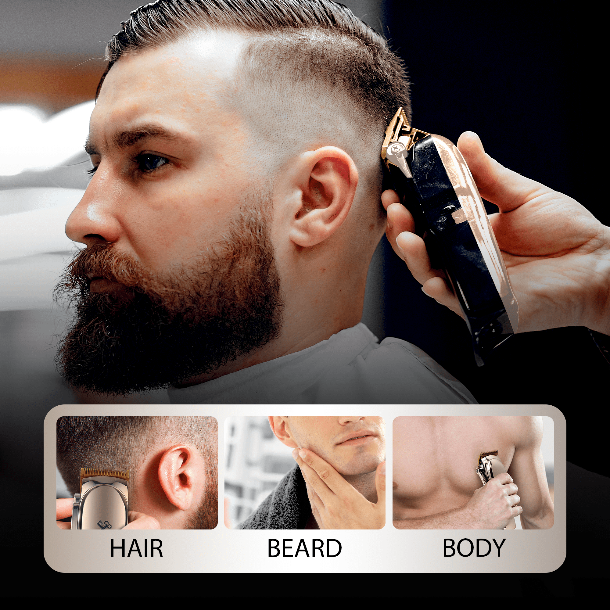 Cutting Edge Cordless Hair Clipper, Ceramic Blade, Adjustable Lever, 10 Guide Combs, LCD Display, Rechargeable