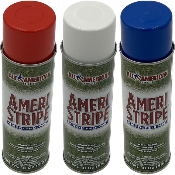 Ameri-Stripe Red/White/Blue Outdoor Eco-Friendly Grass Field Marking Paint - 3 Cans, 18 oz. Each - Water Based - Memorial Day/4th of July - Great for Yards and Stencils