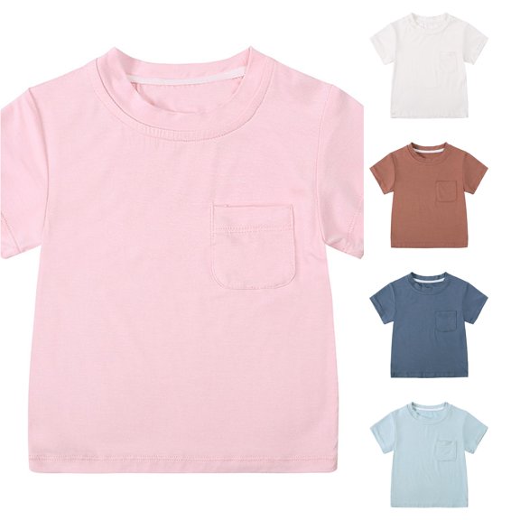 Summer Toddler Boys Girls Short Sleeve Solid Prints T Shirt Tops Clothes Kids Loose Fit Basic Tees