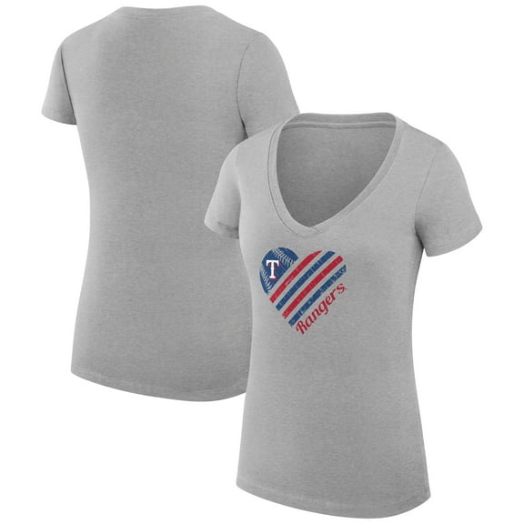 Women's G-III 4Her by Carl Banks  Heather Gray Texas Rangers Heart V-Neck Fitted T-Shirt