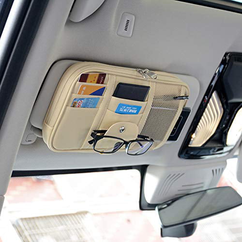 Black Auto Interior Accessories Pocket Organizer-Car Truck SUV Leather Storage Pouch Holder with Multi-Pocket Net Zipper Cartisen Car Sun Visor Organizer