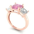 thumbnail image 2 of 4.0ct Square Emerald Cut Pink Crystal 18k Pink Rose Gold Engraving Statement Bridal Wedding 3 stone Designer Ring Size 4.5, 2 of 5