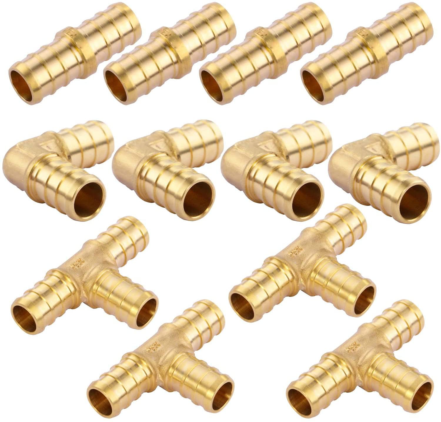 1/2" x 1/2" x 1/2" PEX Couplings Fitting Brass Crimp Fittings Lead Free 25 Piece 