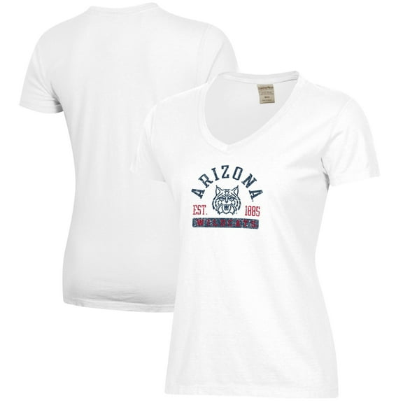 Women's  White Arizona Wildcats Arch Logo Comfort Wash V-Neck T-Shirt
