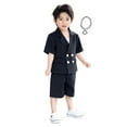 thumbnail image 2 of LYHaoo Boys Business Suits Short Sleeve Coat 3 Piece Outfit Tuxedo Set For Kids Formal Suit For Boys With Shorts Pants Necklace Set Slim Boys School Clothing Sets Sizes (2-3 Years), 2 of 7