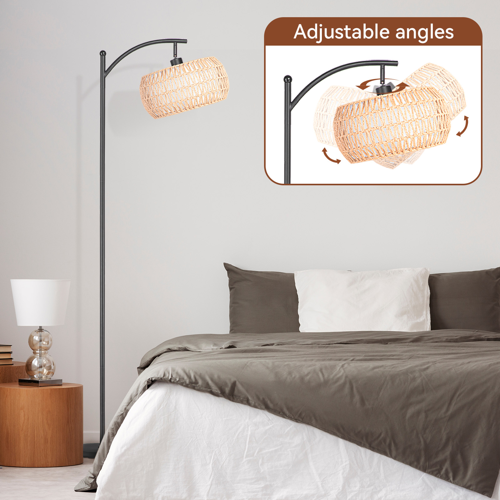 Sunmory 63" Dimmable Arc Floor Lamp with Rattan Shade photo 6