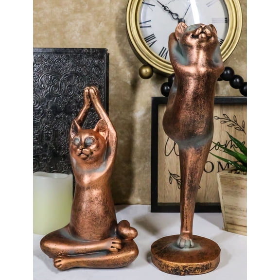 Ebros Yoga Cat Statue Set 2 Zen Cats in Meditating and One Leg Balance Posture