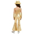 thumbnail image 2 of Alvivi Kids Girls Jazz Disco Performance Dancewear Sleeveless Sequins Flared Jumpsuit with Gloves and Hat Dance Leotard Light Gold 16, 2 of 4