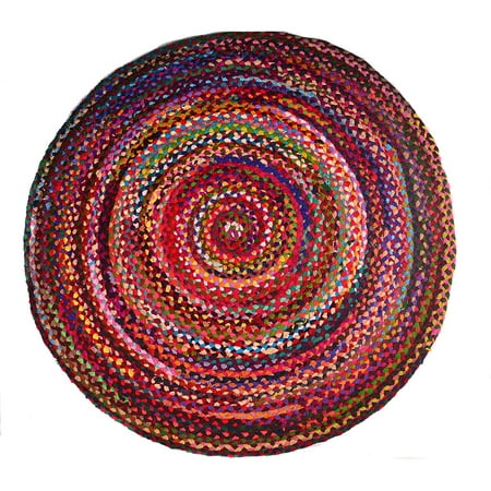 Round Area Rug Braided Multicolor Handwoven Reversible Cotton Chindi Round Area Rug Braided Multicolor Handwoven Reversible Cotton Chindi 5 Ft Diameter For Living Room Dining