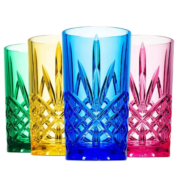Godinger Acrylic Highball Glasses, Tall Beverage Highballs Drinking Glasses Cups, Shatterproof and Reusable Tumbler Cups - Dublin Collection, Set of 4