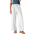 thumbnail image 5 of Wide Leg Linen Pants, Womens Pants Solid Color Casual Palazzo Summer Vacation Travel Beach Pants, Elastic Waist Drawstring with Pockets Plain Pants for Womens White L, 5 of 5