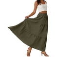thumbnail image 5 of Maxi Skirts for Women Summer Elastic High Waist A-Line Flowy 3-Layer Tiered Ruffle Long Skirt with Pockets Army Green S, 5 of 7