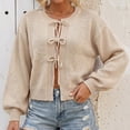 thumbnail image 6 of TGSLY Women's Tie Front Bow Cardigan Sweaters Lightweight Soft Crew Neck Long Puff Sleeve Knit Tops Loose Causal Solid Color Cropped Cardigans XL, 6 of 8