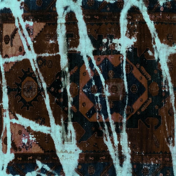 Ahgly Company Indoor Square Abstract Turquoise Blue Modern Area Rugs, 7' Square