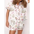 thumbnail image 4 of Yunliwuli Women's Satin Pajama Set, Lapel Neck Button Down Short Sleeve Tops + Elastic Waist Shorts 2 Pieces Lounge Sleepwear Set, 4 of 6