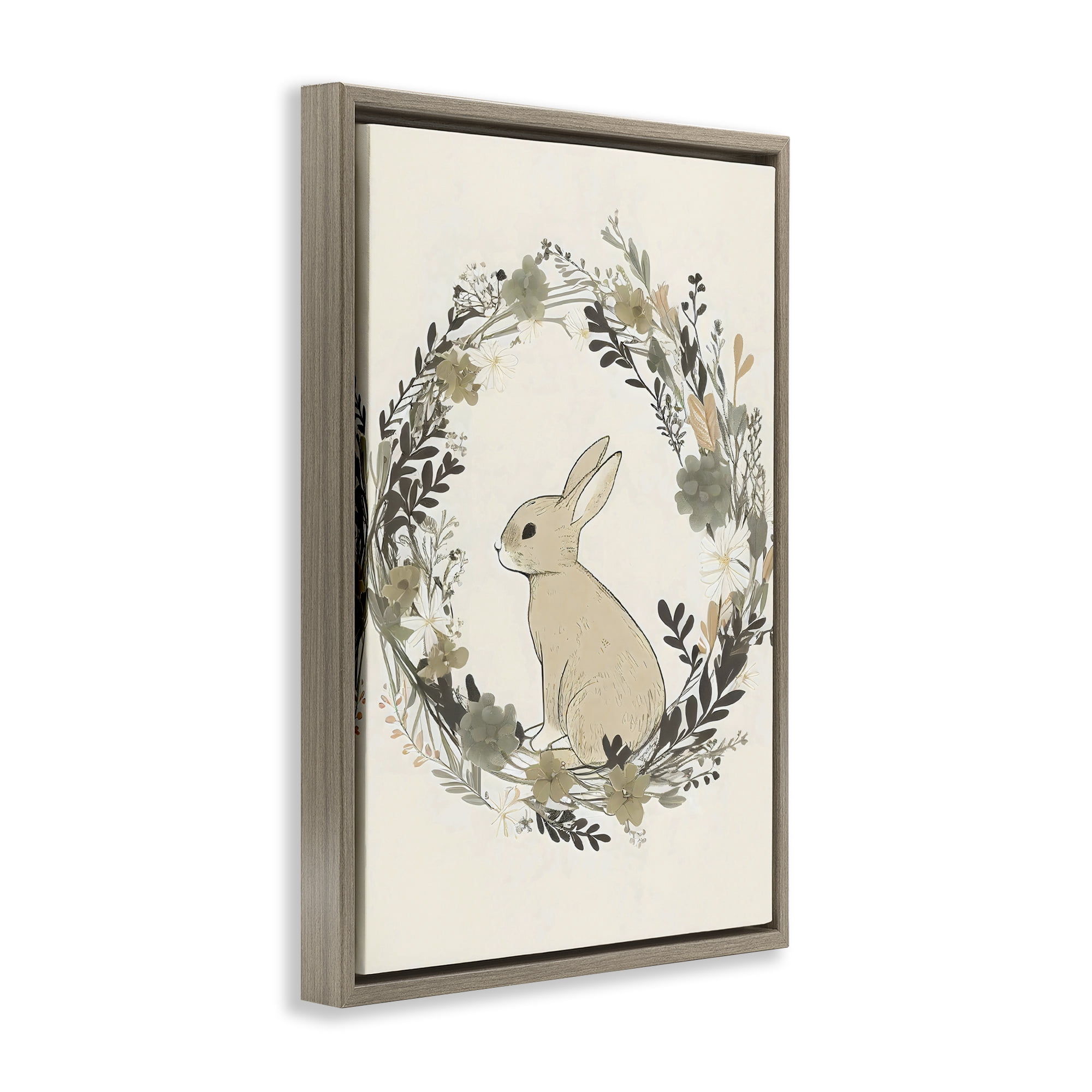 Stupell Industries Pastoral Bunny Wreath Brown Framed Floater Canvas Wall Art, design by Creative Studio