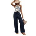 thumbnail image 2 of Womens Summer 2 Piece Outfits Sleeveless Crop Top Flowy Wide Leg Pants Matching Sets Vacation Outfits Navy L, 2 of 7