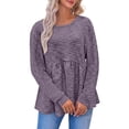thumbnail image 2 of ClodeEU Women's Long Sleeve Crewneck Empire Waist Shirts,Loose Fit Pleated Flowy Tunic Tops Purple,Womens Plus XXXL, 2 of 5
