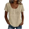 thumbnail image 2 of Yrmaups Loose Fit Short Sleeve T Shirt for Women, Casual Round Neck Blouse, Embroidered Floral Top, Soft Breathable Tee for Party Daily Wear, Beige 2XL, 2 of 6