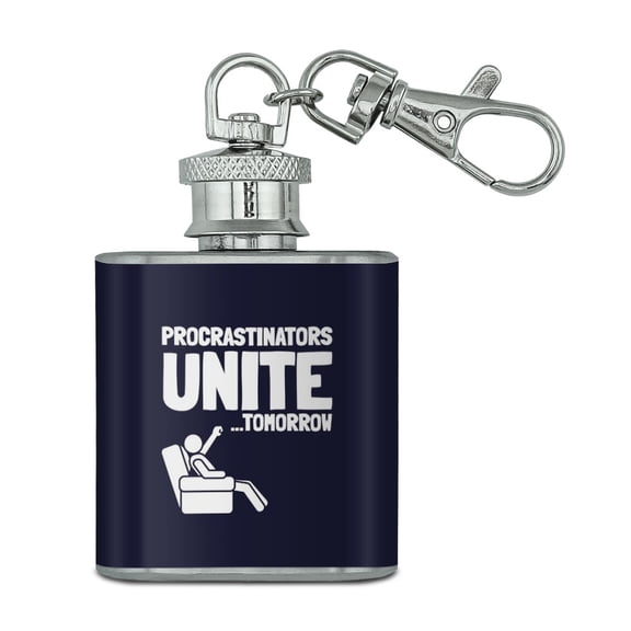 Procrastinators Unite Tomorrow Funny Stainless Steel 1oz Mini Flask Key Chain