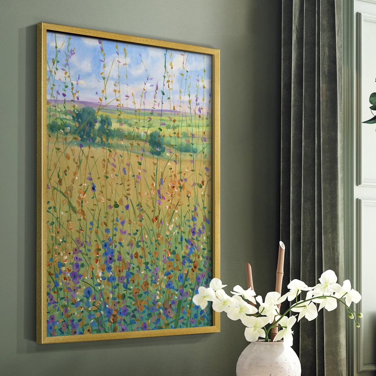 Wildflower Path I Framed Print - Solid Wood in Single Picture Frame Solid Wood 2 Framed Print
