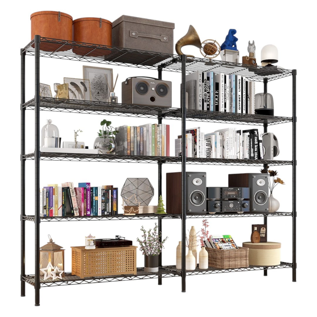 Tcbosik 5-Tier Heavy Duty Metal Storage Shelves, Sturdy Iron Garage Rack, Adjustable Wire Shelving Unit for Pantry Organizer, 70"W × 15.8"D × 71"H, Black