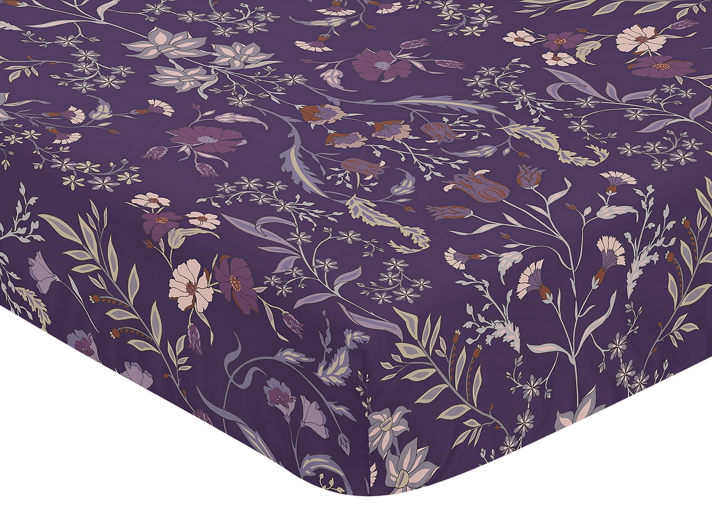 Sweet Jojo Designs Boho Floral Wildflower Plum Purple Girl Fitted Crib Sheet