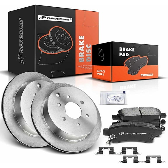 A-Premium 11.24 inch (285.5mm) Rear Vented Disc Brake Rotors   Ceramic Pads Kit Compatible with Select Nissan and Suzuki Models - Frontier 2005-2019, Xterra 2005-2015, Equator 2009-2012, 6-PC Set