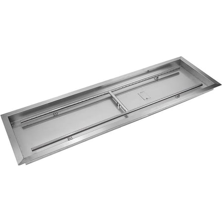 Golden Flame 48" x 14” Rectangle Drop-in Fire Pit Pan w/Installed Stainless-Steel H-Burner - Weatherproof, Whistle-Free Set for Patio & Backyard