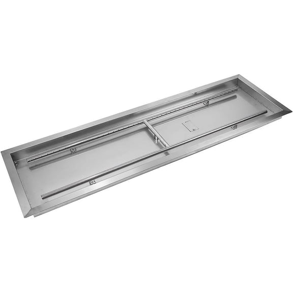 Golden Flame 48" x 14” Rectangle Drop-in Fire Pit Pan w/Installed Stainless-Steel H-Burner - Weatherproof, Whistle-Free Set for Patio & Backyard
