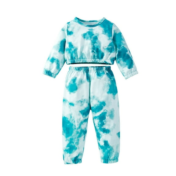 Diufon Toddler Baby Kids Sets Long Sleeve Tie Dyed Printed Top and Pants Fall Winter Warm 2 Piece Outfits